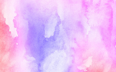 Fantasy smooth light pink, purple shades and blue watercolor paper textured illustration for grunge design, vintage card, templates. Pastel ink colors wet effect hand drawn canvas aquarelle background