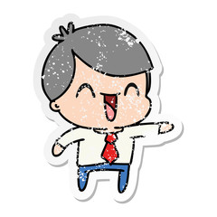 distressed sticker cartoon of kawaii man in suit
