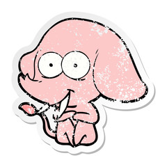 distressed sticker of a happy cartoon elephant