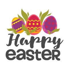 Colored eggs and plant leaves happy Easter wish vector shell with pattern