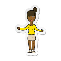 sticker of a cartoon woman shrugging shoulders