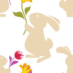 Vector cartoon seamless pattern background with cute bunny