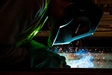 Close Up Welding Sparks and Smoke