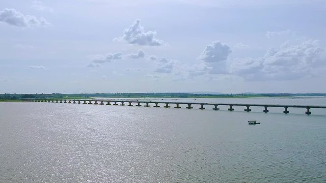 Amazing Beautiful Bridge in Thailand.Thep Sada Bridge the Deja Vu Bridge is a 2-lane reinforced concrete bridge across Lam Pao Dam at Kalasin,Thailand.