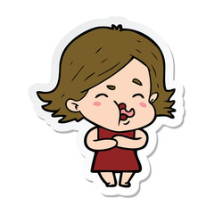 sticker of a cartoon girl pulling face