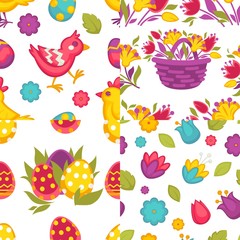 Collection of spring easter seamless patterns with eggs