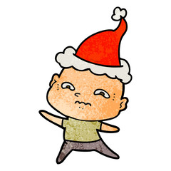 textured cartoon of a nervous man wearing santa hat