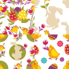 Collection of spring easter seamless patterns with eggs