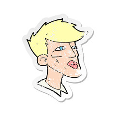 retro distressed sticker of a cartoon male model guy
