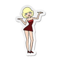 sticker of a cartoon woman in cocktail dress