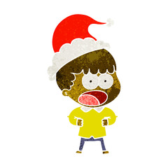 retro cartoon of a shocked man wearing santa hat