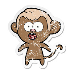 distressed sticker of a cartoon shocked monkey