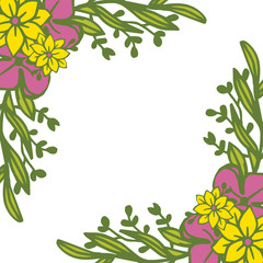 Vector illustration pink and yellow flower frame hand drawn