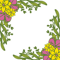 Vector illustration pink and yellow flower frame hand drawn