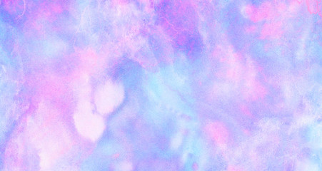 Fantasy smooth light pink, purple shades and blue watercolor paper textured illustration for grunge design, vintage card, templates. Pastel ink colors wet effect hand drawn canvas aquarelle background