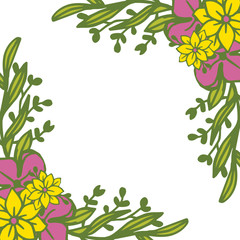 Vector illustration pink and yellow flower frame hand drawn