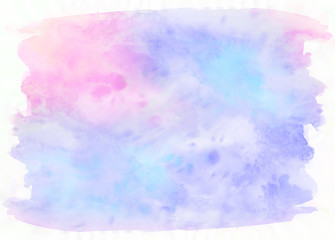 Fantasy smooth light pink, purple shades and blue watercolor paper textured illustration for grunge design, vintage card, templates. Pastel ink colors wet effect hand drawn canvas aquarelle background