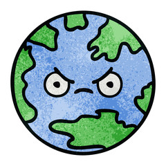 retro grunge texture cartoon planet earth
