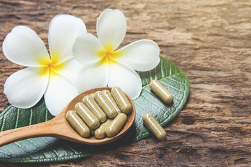 Herbal medicine in capsules for healthy eating 