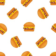 Burger or fast food cartoon vector seamless pattern