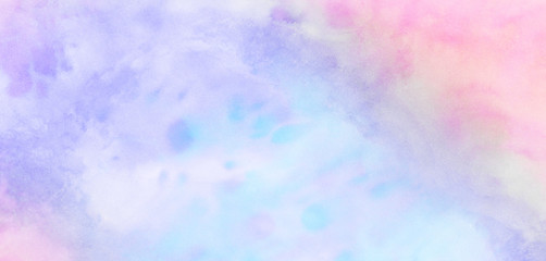 Fantasy smooth light pink, purple shades and blue watercolor paper textured illustration for grunge design, vintage card, templates. Pastel ink colors wet effect hand drawn canvas aquarelle background