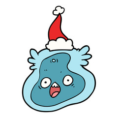 line drawing of a germ wearing santa hat