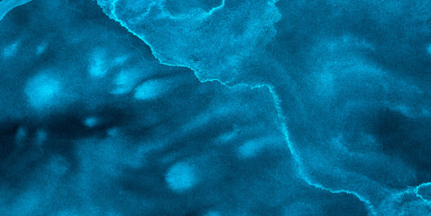 Water color ink painted cosmic neon light blue watercolor background. Paper textured aquarelle deep black canvas for creative design. Thunder storm lightning night sky texture multicolor illustration © KatMoy