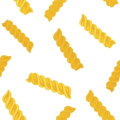 Fusilli or fusillini pasta vector seamless pattern on white