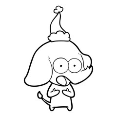 cute line drawing of a elephant wearing santa hat
