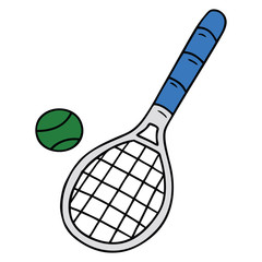 cartoon doodle tennis racket and ball