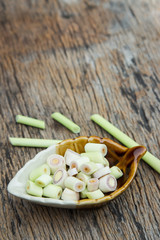Lemongrass slices in bowl for healthy eating 