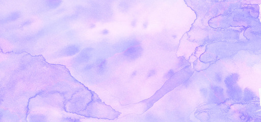 Light smooth purple and pink watercolor brush background. Soft pastel ink color hand drawn glow aquarelle smudge illustration. Abstract paper textured pattern for vintage design, retro card template