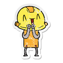 distressed sticker of a cartoon robot