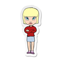 sticker of a cartoon woman with crossed arms