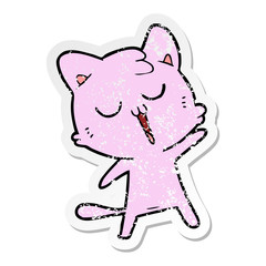 distressed sticker of a cartoon cat singing