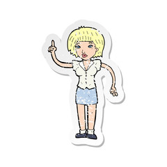retro distressed sticker of a cartoon woman with idea