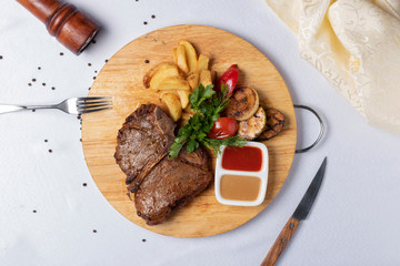 tobacco chicken with sauce and basil