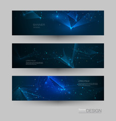 Abstract Molecules banners set with Circles,Lines,Geometric,Polygon. Vector design network communication background. Futuristic digital science technology concept for web banner template or brochure