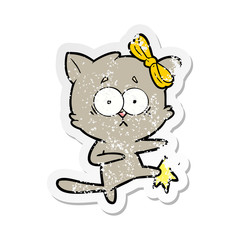 distressed sticker of a cartoon cat