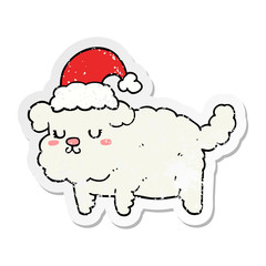 distressed sticker of a cute christmas dog