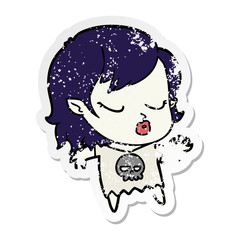 distressed sticker of a cute cartoon vampire girl
