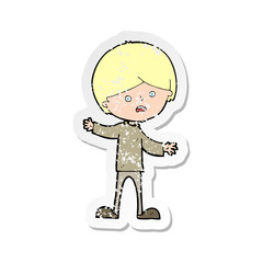 retro distressed sticker of a cartoon unhappy boy