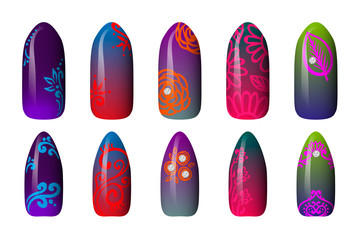 set of colored painted neon nail stickers. manicure art. nail polish. isolated on a white background