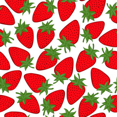 Strawberry fruit seamless pattern background. White background. Vector illustration for textile print, surface design or packaging