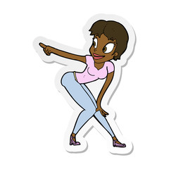 sticker of a cartoon pretty woman pointing
