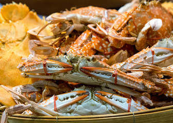 Closeup hot Steamed Crabs, Steamed Crab sea food