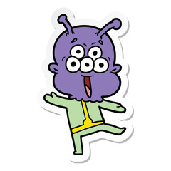 sticker of a happy cartoon alien dancing