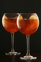 Glasses with aperol spritz cocktail