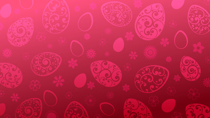 Fototapeta premium Background of Easter eggs and flowers in red colors