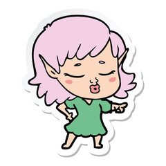Fototapeta premium sticker of a pretty cartoon elf girl